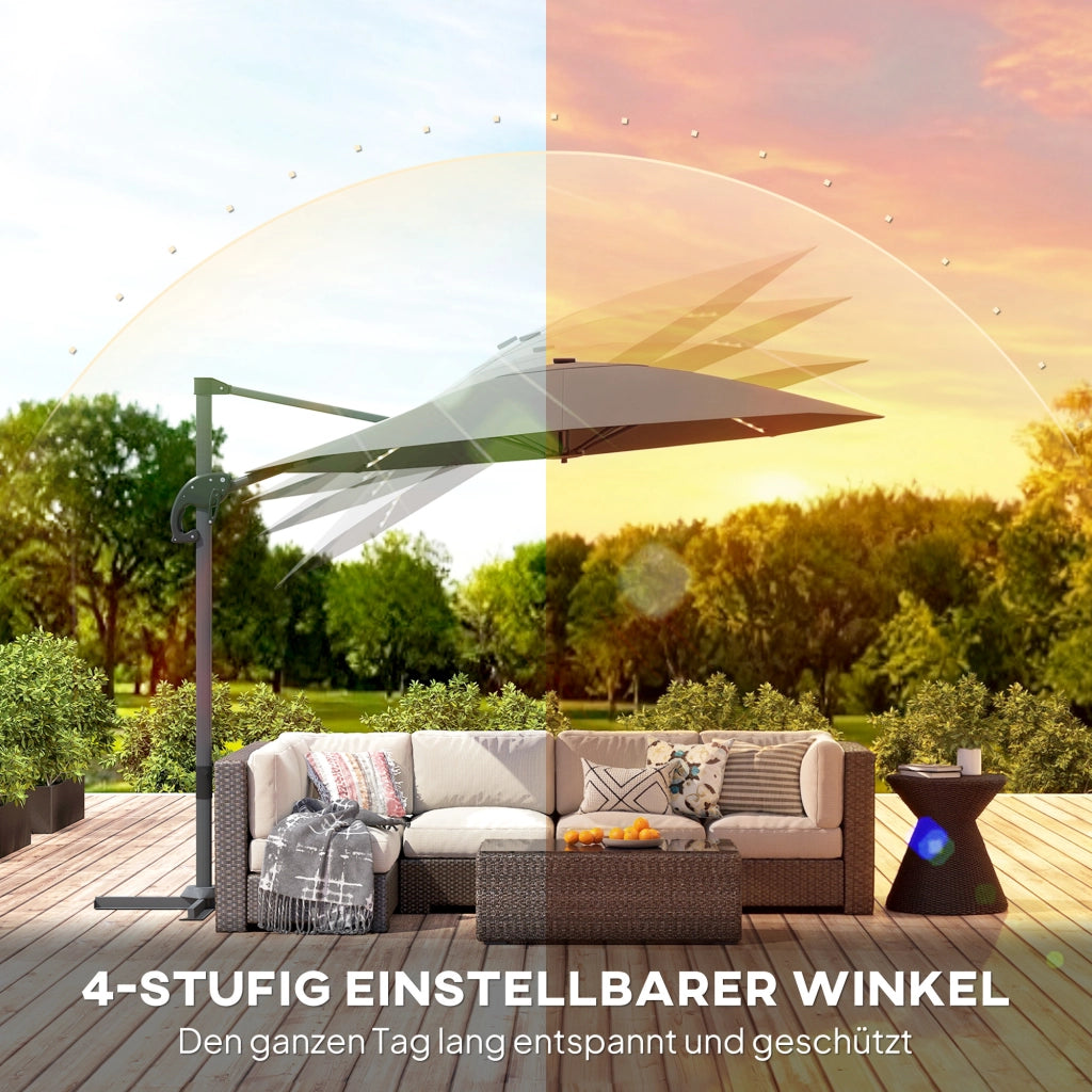 Parasole a sbalzo LED Solar ?300 cm Altezza Parasole regolabile con piepiedi UV50+ Grigio scuro