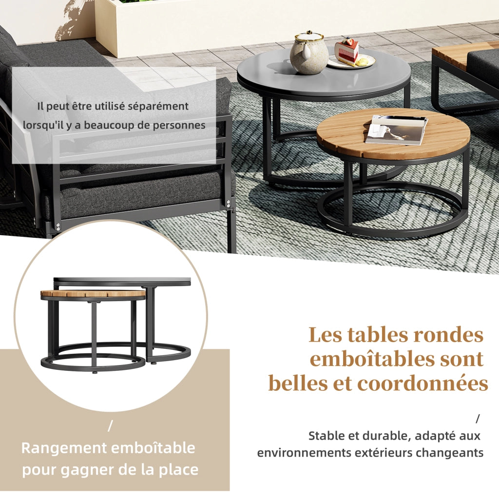 OKWISH Set di 5 mobili da giardino con 2 divani a 2 posti, 1 poltrona con piani laterali e 2 tavolini, Ferro Grigio