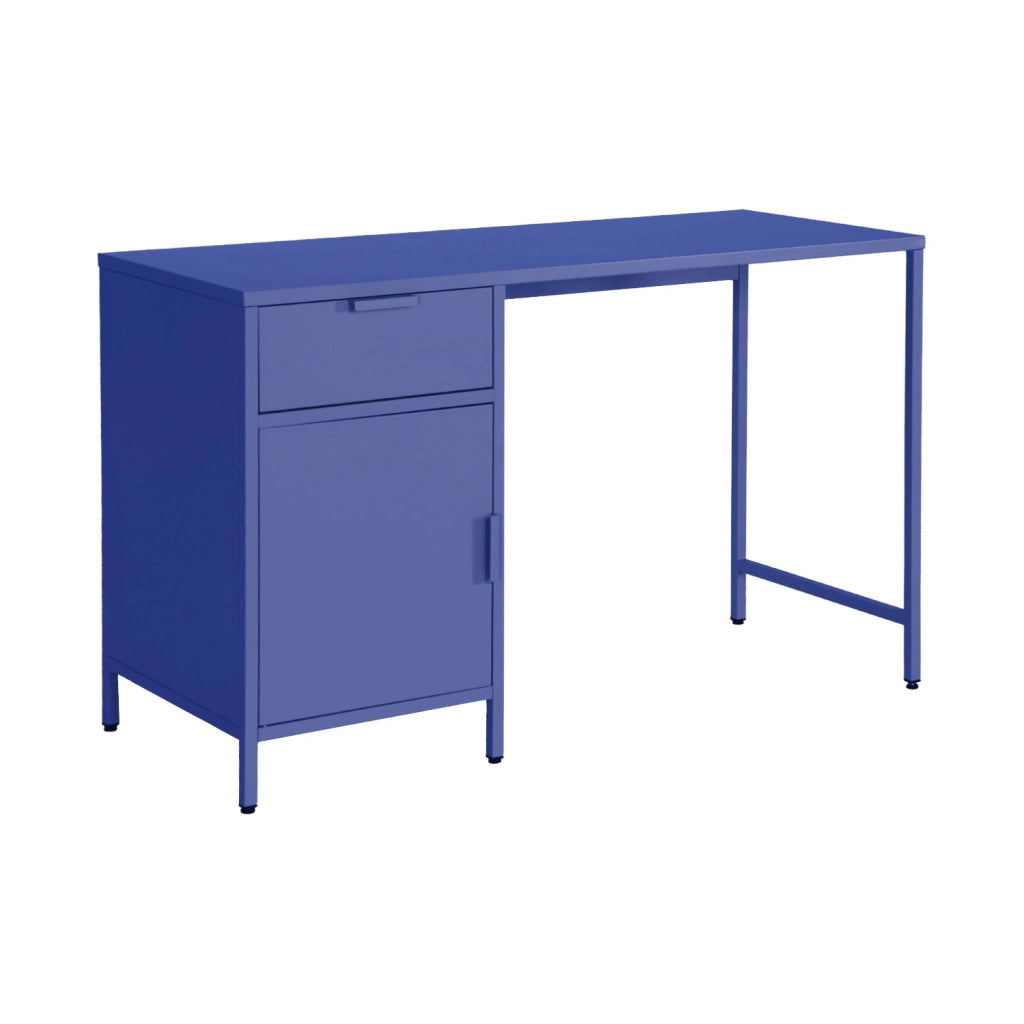 Scrivania per bambini in acciaio laminato, 1 cassetto, blu