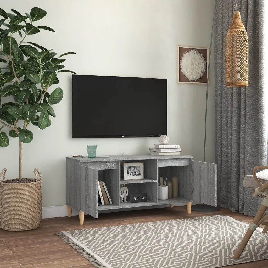 Mobile TV Gambe in Legno Massello Grigio Sonoma 103,5x35x50 cm 813159