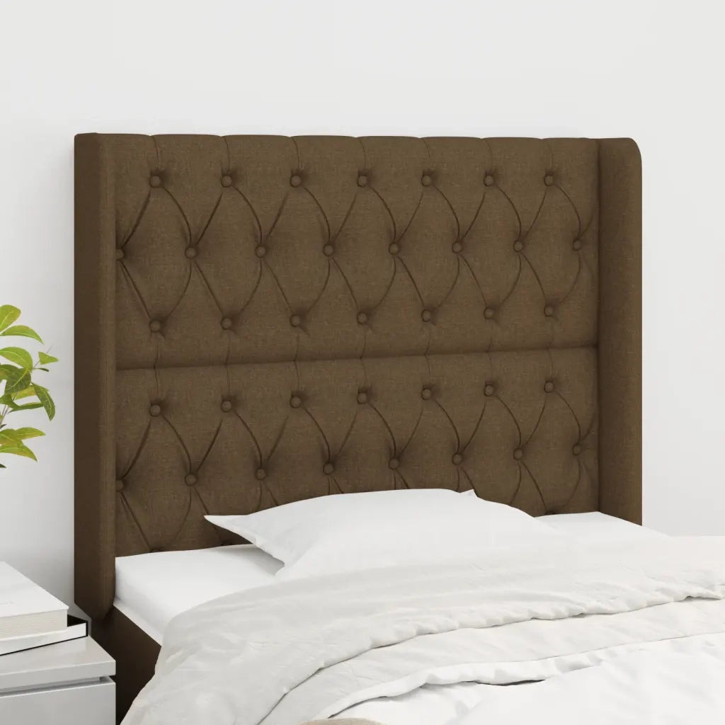 Testiera ad Orecchio-Testata con Orecchie Marrone Scuro 93x16x118/128 cm in Tessuto 576587