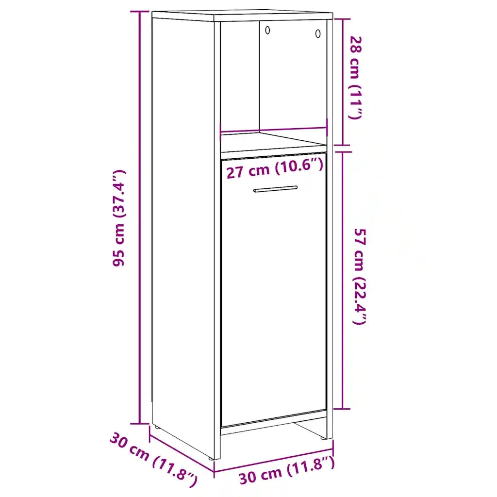 Mobile da Bagno Legno Antico 30x30x95 cm in Legno Multistrato