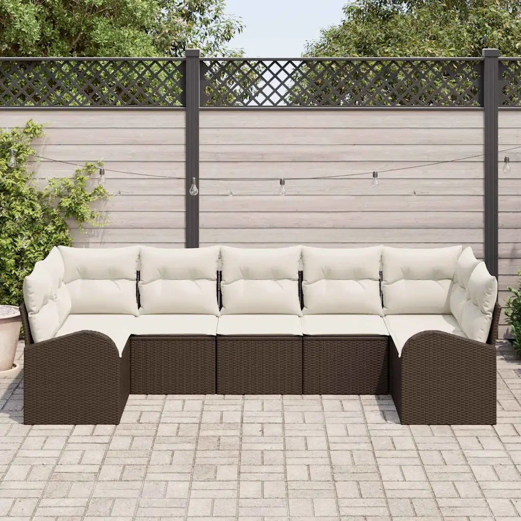 Set Divano da Giardino 7 pcs Marrone e bianco polyrattan 3354857