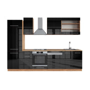 Cucina componibile Fame-Line Antracite lucido/Rovere dorato 300 cm senza piano di lavoro Vicco