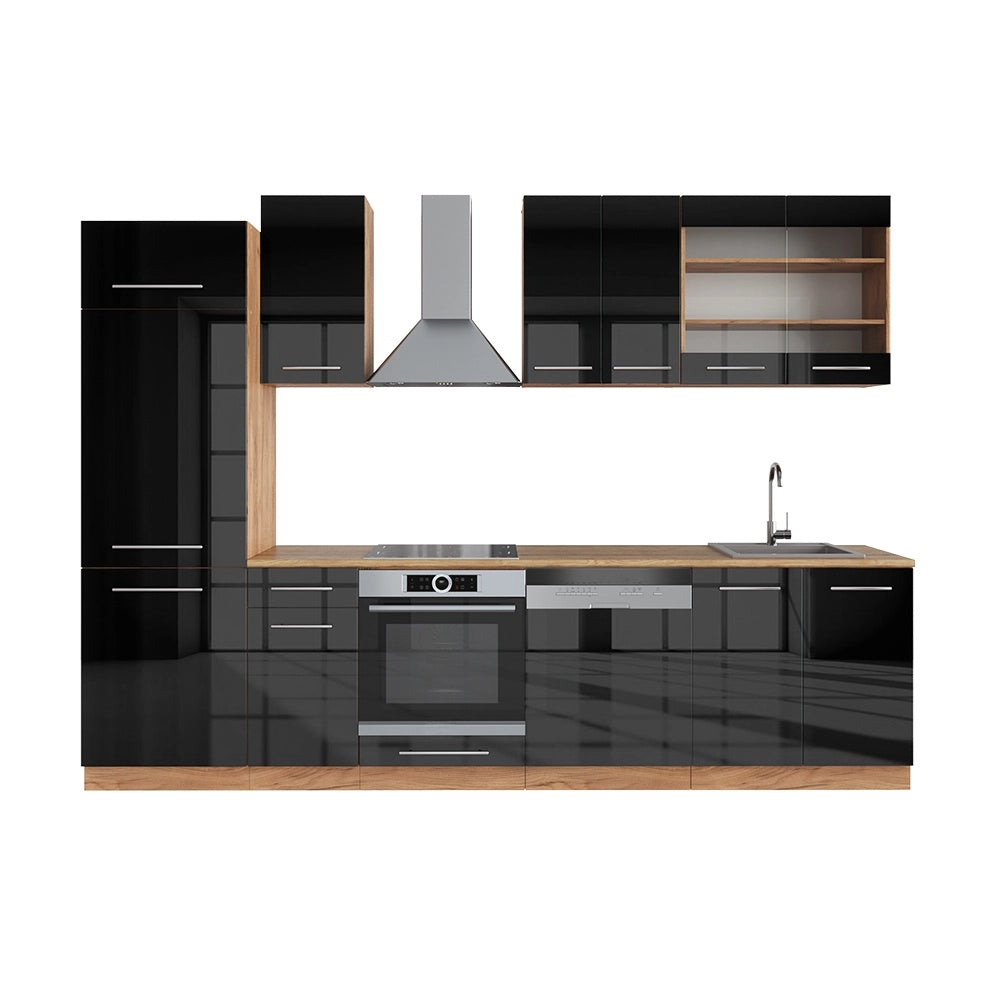 Cucina componibile Fame-Line Antracite lucido/Rovere dorato 300 cm senza piano di lavoro Vicco