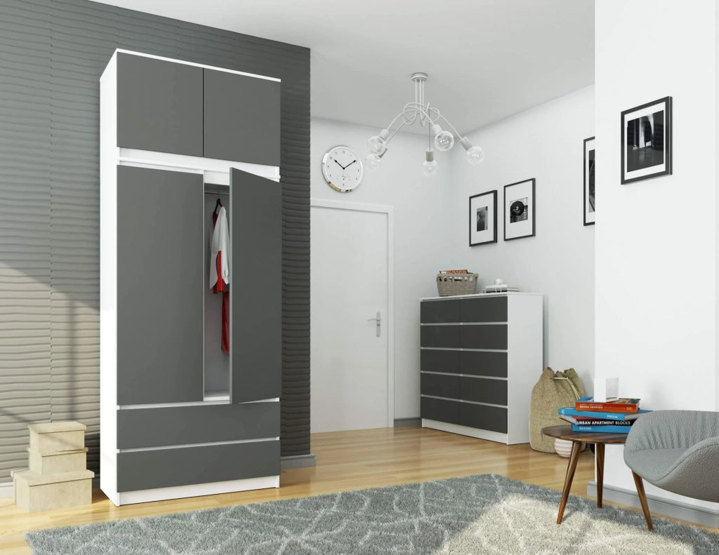 Sopralzo per armadio AKORD S90 Bianco 90 cm 2 ante inserto frontale Grigio Grafite 90x51x55 cm