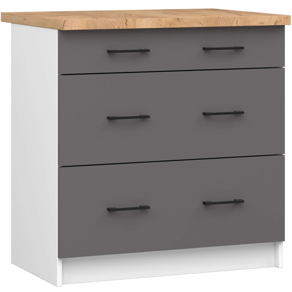 Mobile cucina modulare con piano di lavoro AKORD OLIWIA Bianco 80 cm 3 cassetti inserto frontale Grigio Grafite 80x46x85 cm