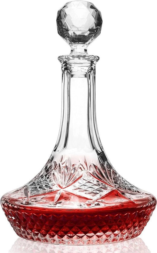 Karaf Loodvrije Kristallen Karaf per Vino Rosso Whisky Bourbon - Idee per Regali Festa di Compleanno-Festa di Natale-Ritiro del Pensionamento-Sposali-Anni di Jubileo-Cassetta di Regalo Stilosa 1250 ml