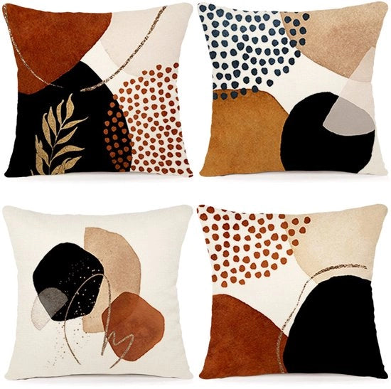 Set di 4 Coprisacco 60x60 Decorativi per Poltrona in Lino Moderno con Disegno Abstract