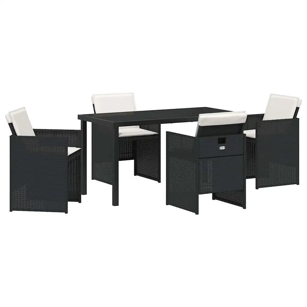 Set da Pranzo per Giardino con cuscino 5 pcs Nero polyrattan