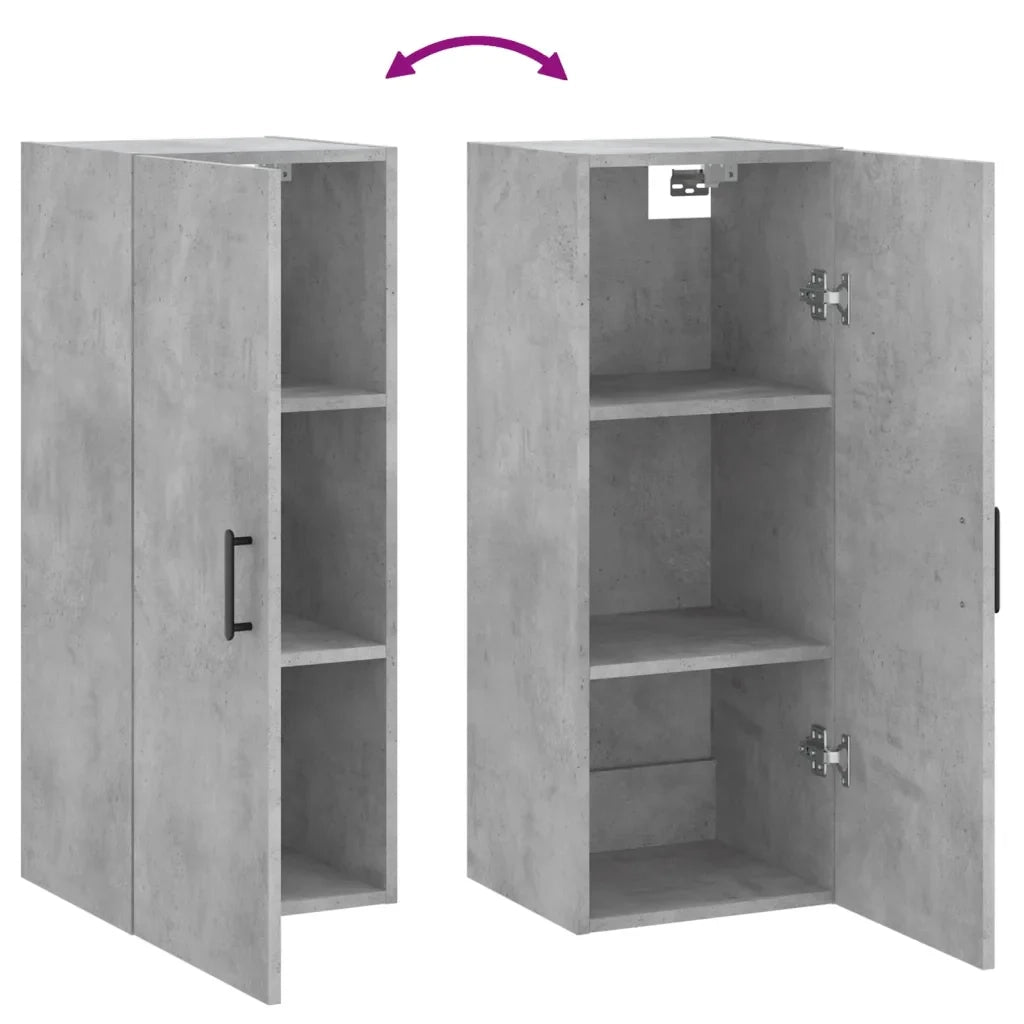 Elegante pratico e minimalista pensile a muro con vano contenitore 34,5 x 34 x 90 cm realizzato in legno composito grigio cemento 02_0048667