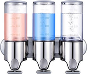 Dispensatore di sapone per tre camere da 1,5 litri, dispenser di sapone per mano manuale, shampoo per mano, dispenser di denaro per doccia, contenitore di crema per ufficio, bagno, cucina (trasparente)