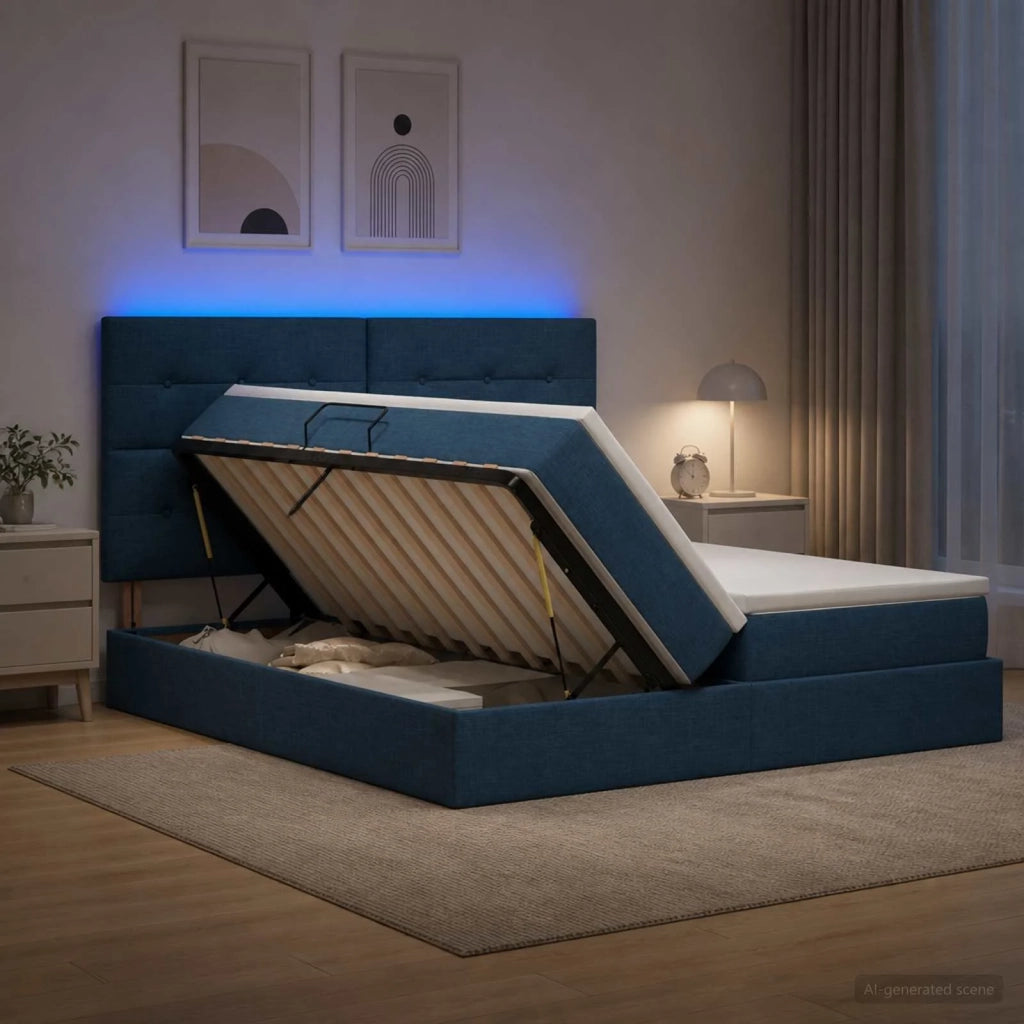Letto con contenitore LED e materasso Blu 200 x 200 cm Tessuto 3460241