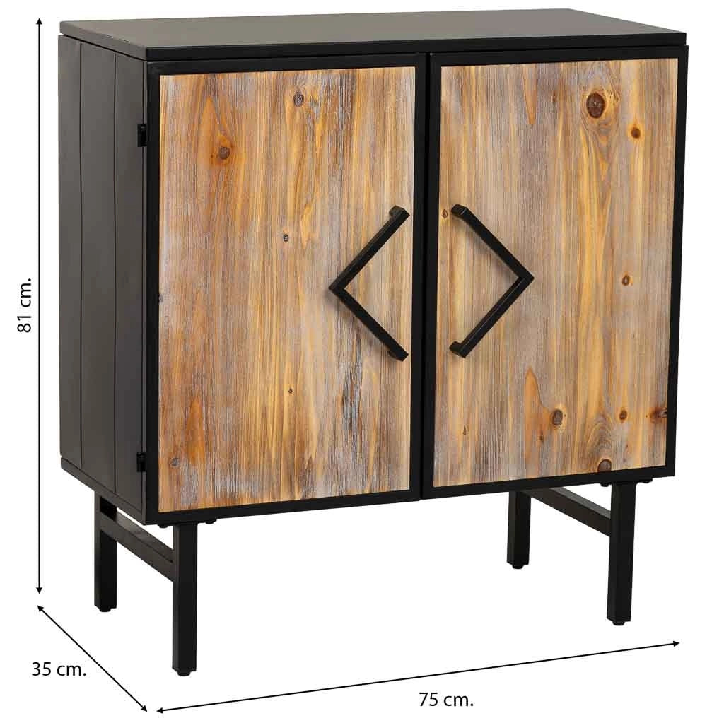 Credenza in metallo e legno 2 ante, nero 75x35x81h cm