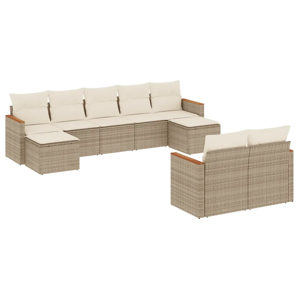 Set Divano da Giardino 9 pz con Cuscini Beige in Polyrattan