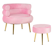 Poltrona Camera da Letto e Salotto in Velluto con Poggiapiedi Contenitore - Poltroncina Relax Moderna con Gambe in Metallo Placcato Oro - Design Moderno, Seduta Morbida con Cuscino - Sedia in Velluto - Rosa
