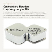 Verglasso 10X/20X - Opvougbile - Portatile - Metallo - Lente Ottica in Acrilico - Diametro 21mm/18mm - Loupe