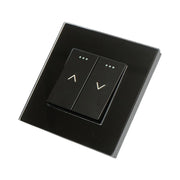 Interruttore doppio per tapparelle da incasso nero 220V, 16AX, spia luminosa, cornice in vetro 86x86x34mm