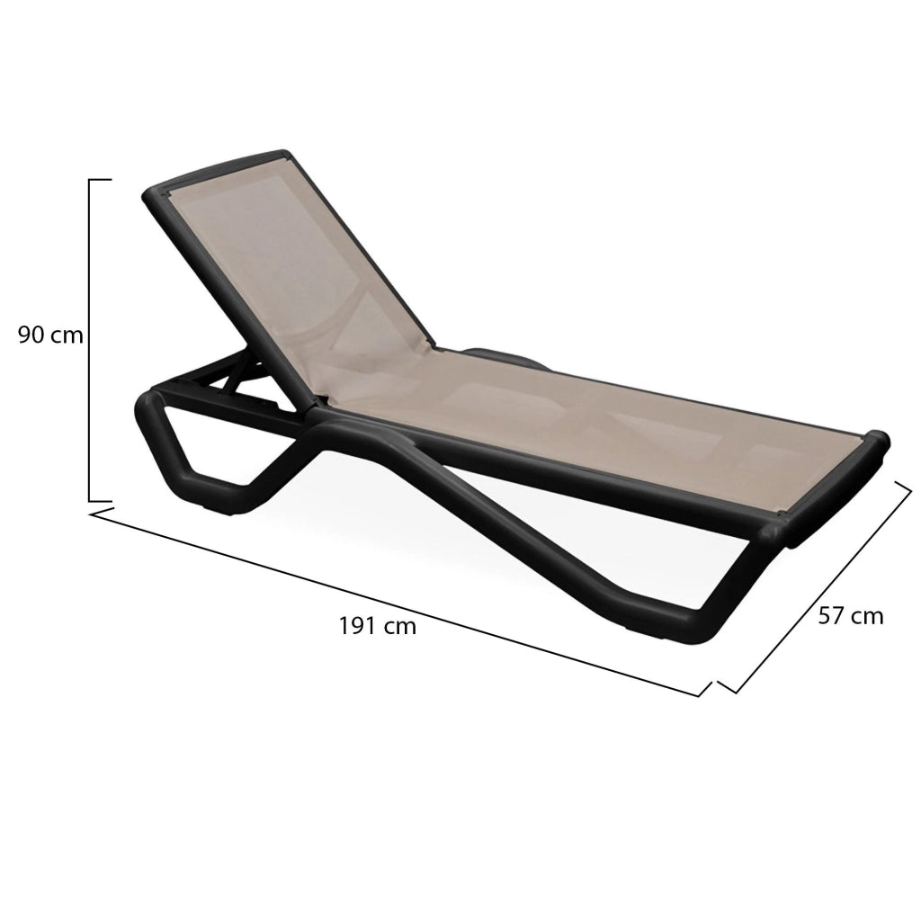 Sdraio da Giardino Rochelle, Lettino Prendisole Impilabile, Regolabile 4 Posizioni Made in Italy, 191x57x90h cm Nero Antracite