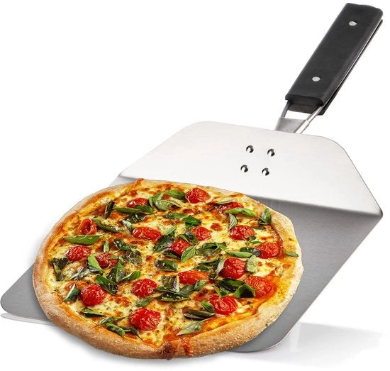 Spiedo per pizza - acciaio inossidabile - manico ripiegabile - 1 pezzo - argento/nero
