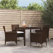 Set da Pranzo da Giardino 5pz con Cuscini in Polyrattan Marrone 3187309