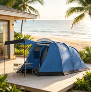 Tenda da campeggio a tunnel 3-4 persone con doppio telo impermeabile 3000 mm blu