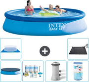 Piscina Rond Opblaasbar Easy Set - 396 x 84 cm - Blu - Inclusa Copertura - Kit Manutenzione - Pomp Filtro Piscina - Filtro - Copertura Fondamentale - Matita Solare
