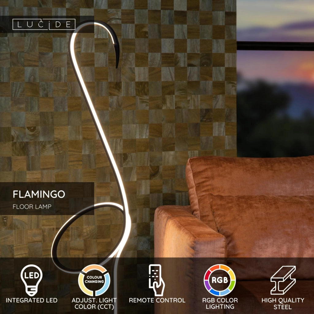 Lampada da terra LED integrato RGB nera Flamingo Lucide