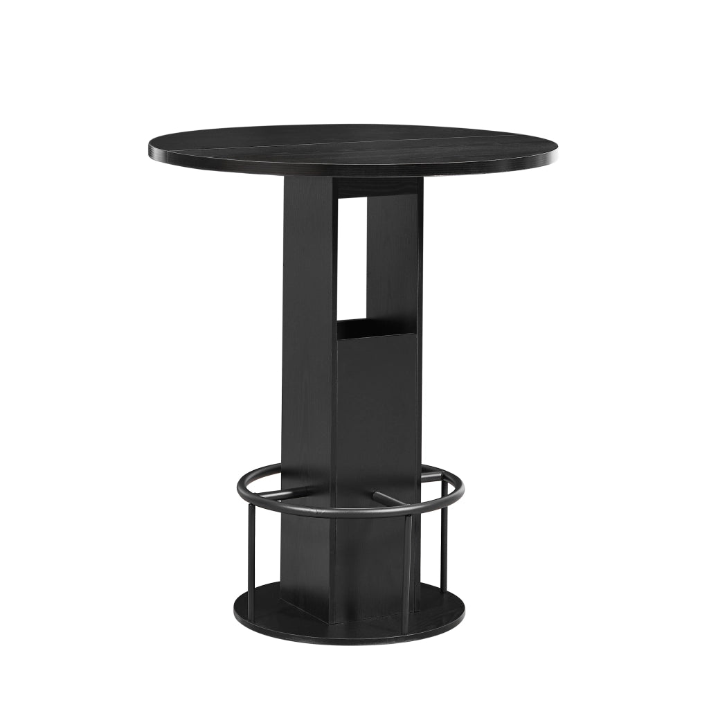 Tavolo da pranzo rotondo 4 posti con vani contenitore - in truciolato e acciaio - 80 cm - nero