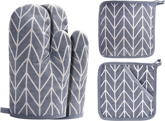 Set di Asciugamani per Panni e Padelle - Manopole Antiscivolo Resistenti al Calore per Grigliare e Cottura (Set a 4 pezzi, Grigio)