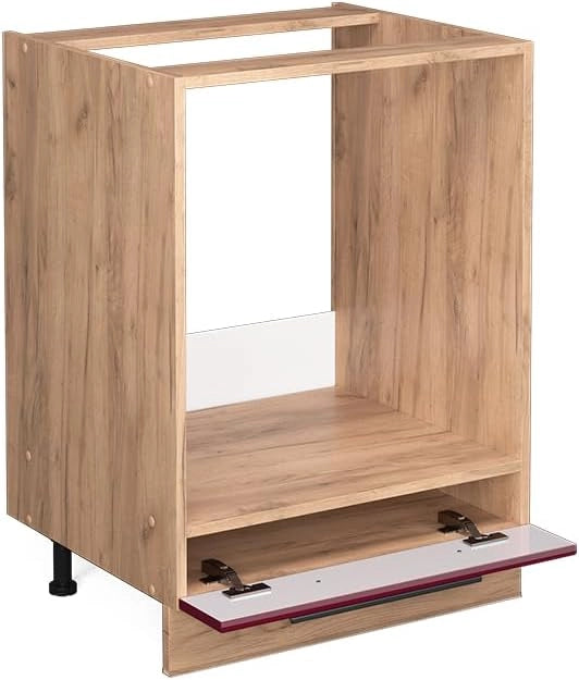 Mobile per forno da incasso Fame-Line, Rosso bordeaux lucido, 60 cm, PL Rovere, per la combinazione con altri moduli della serie Fame-Line