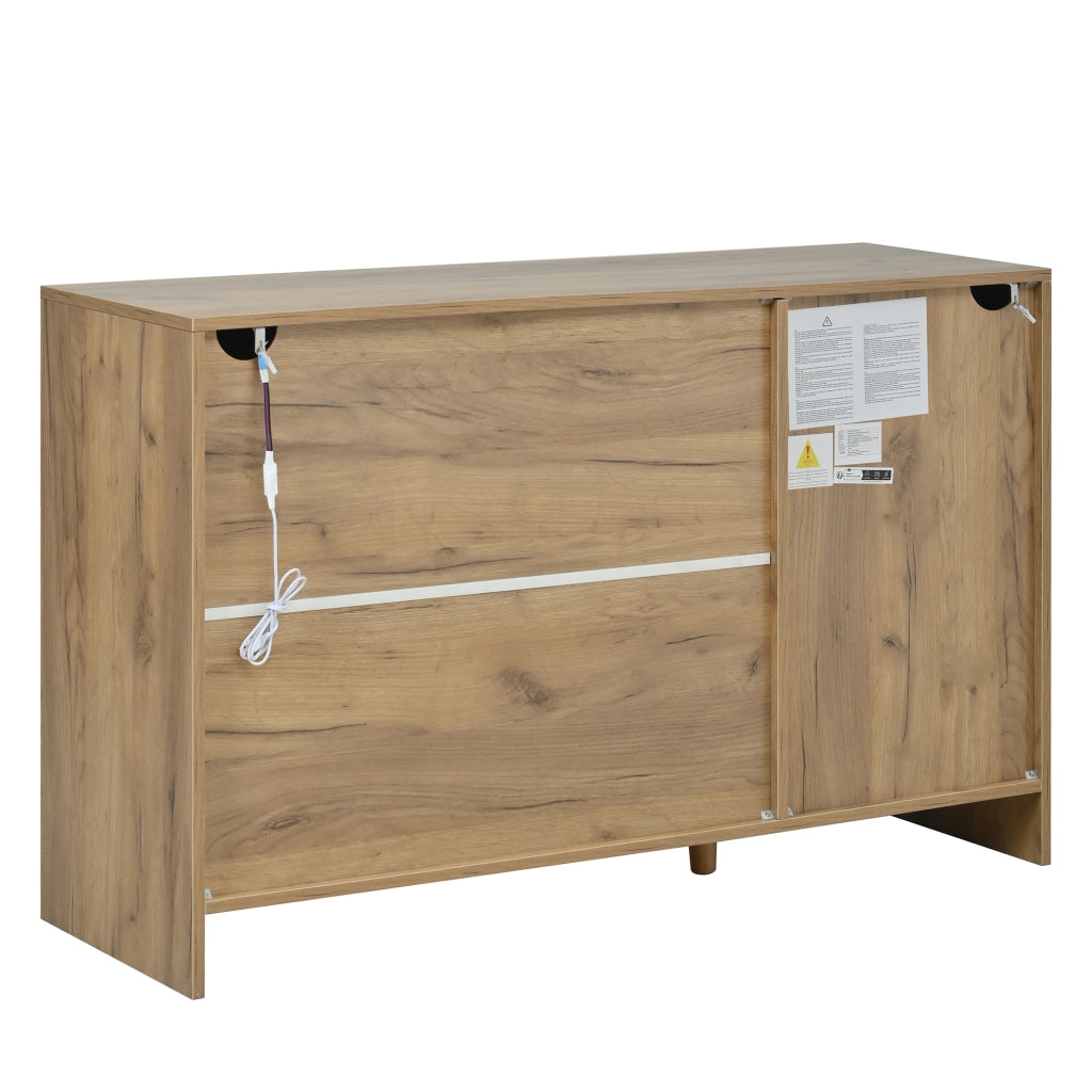 Credenza, 3 cassetti, illuminazione a LED, 120 x 76 x 40 cm, color legno naturale e nero