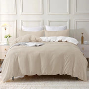 Set di lenzuola 200x200 cotone 3 pezzi, set di lenzuola da letto camel beige con chiusura a righello, tessuto simile al lino Stone Washed, comprende 1 lenzuolo 200x200 e 2 copri lenzuolo 80x80 cm