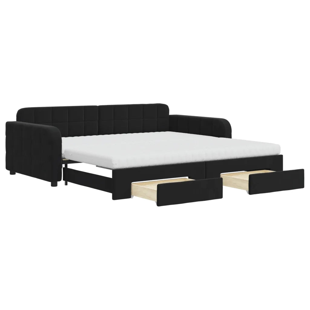 Divano Letto Estraibile con Cassetti Nero 100x200 cm in Velluto 3197012