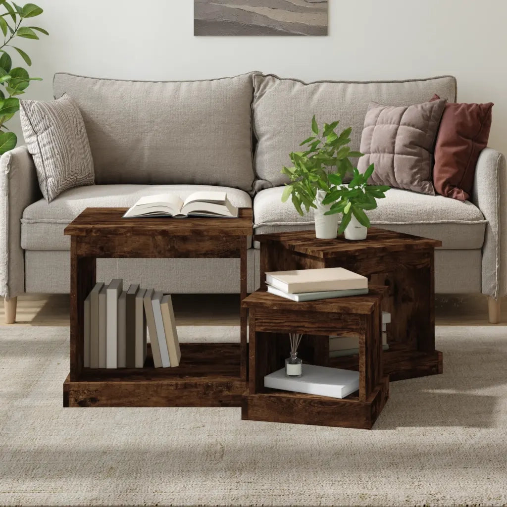 Tavolini da Salotto 3 pz Rovere Fumo in Legno Multistrato 816493