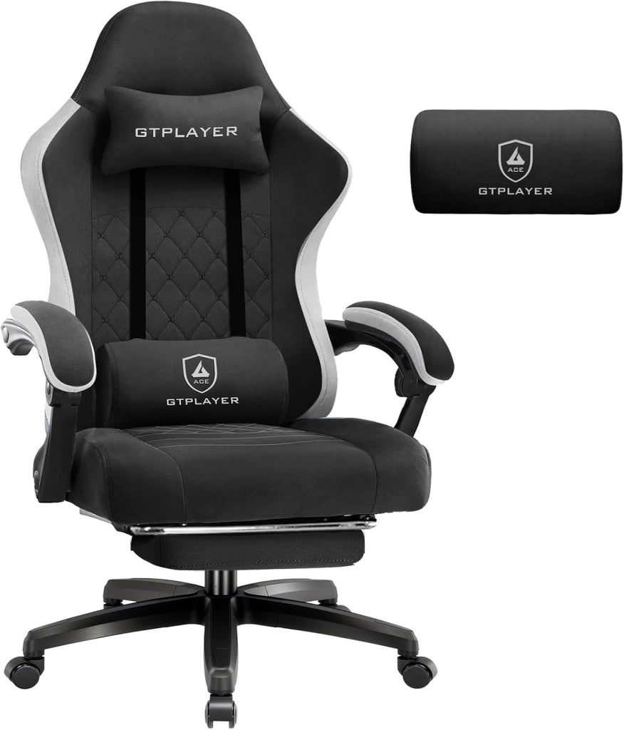 Sedia da gaming, in tessuto, con cuscino a molla, ergonomica, girevole, con poggiapiedi, portata 150 kg, colore: verde