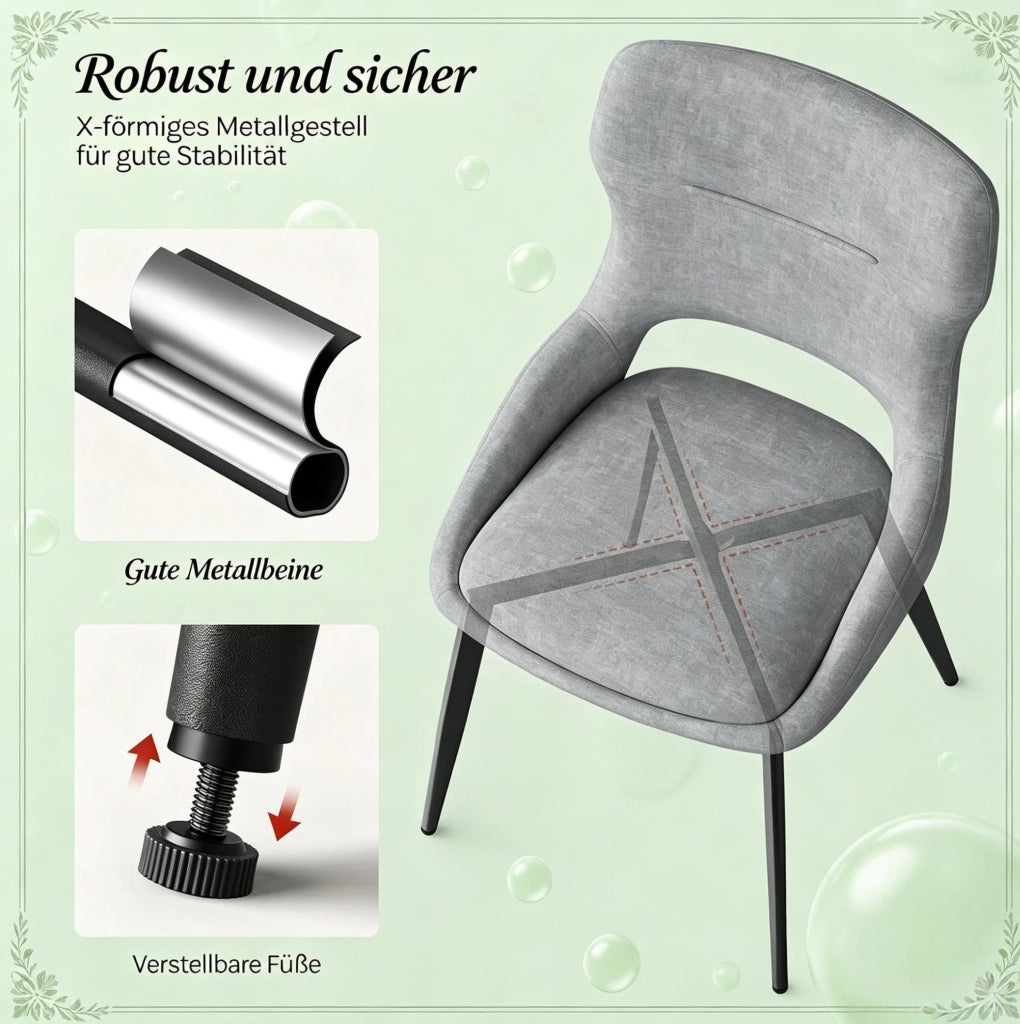 SEDIA da Pranzo Moderna 43x40x86 cm Grigia in Chenille Set da 2 pezzi