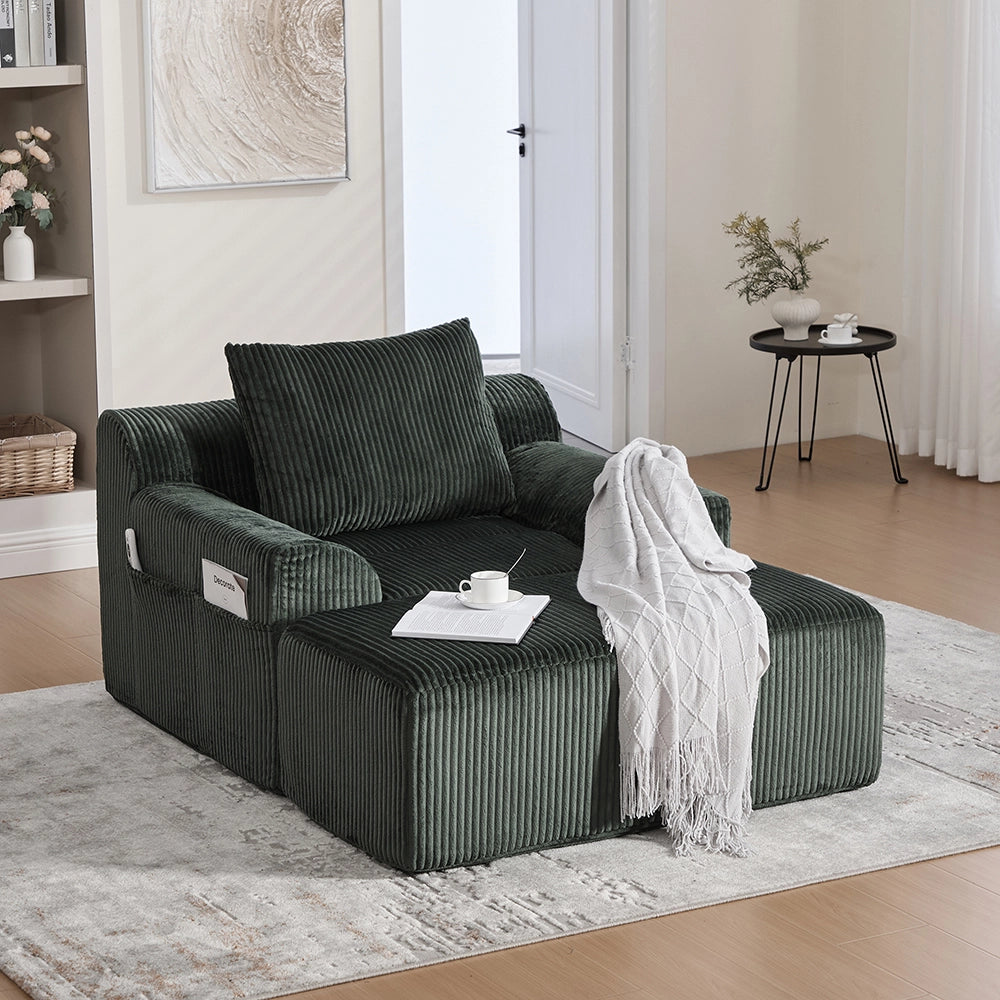 Poltrona oversize - Xylo - Velluto costato con tasche laterali, pouf e nessun assemblaggio
