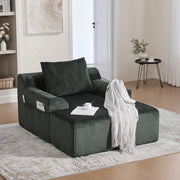 Poltrona oversize - Xylo - Velluto costato con tasche laterali, pouf e nessun assemblaggio