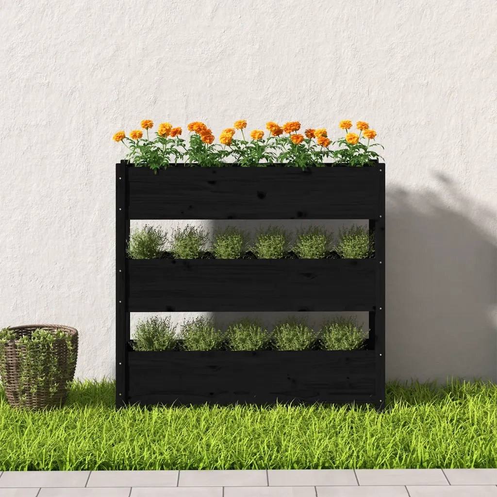 Fioriera | Cassetta per fiori | Vaso Nera 112x25x104,5 cm in Legno Massello di Pino