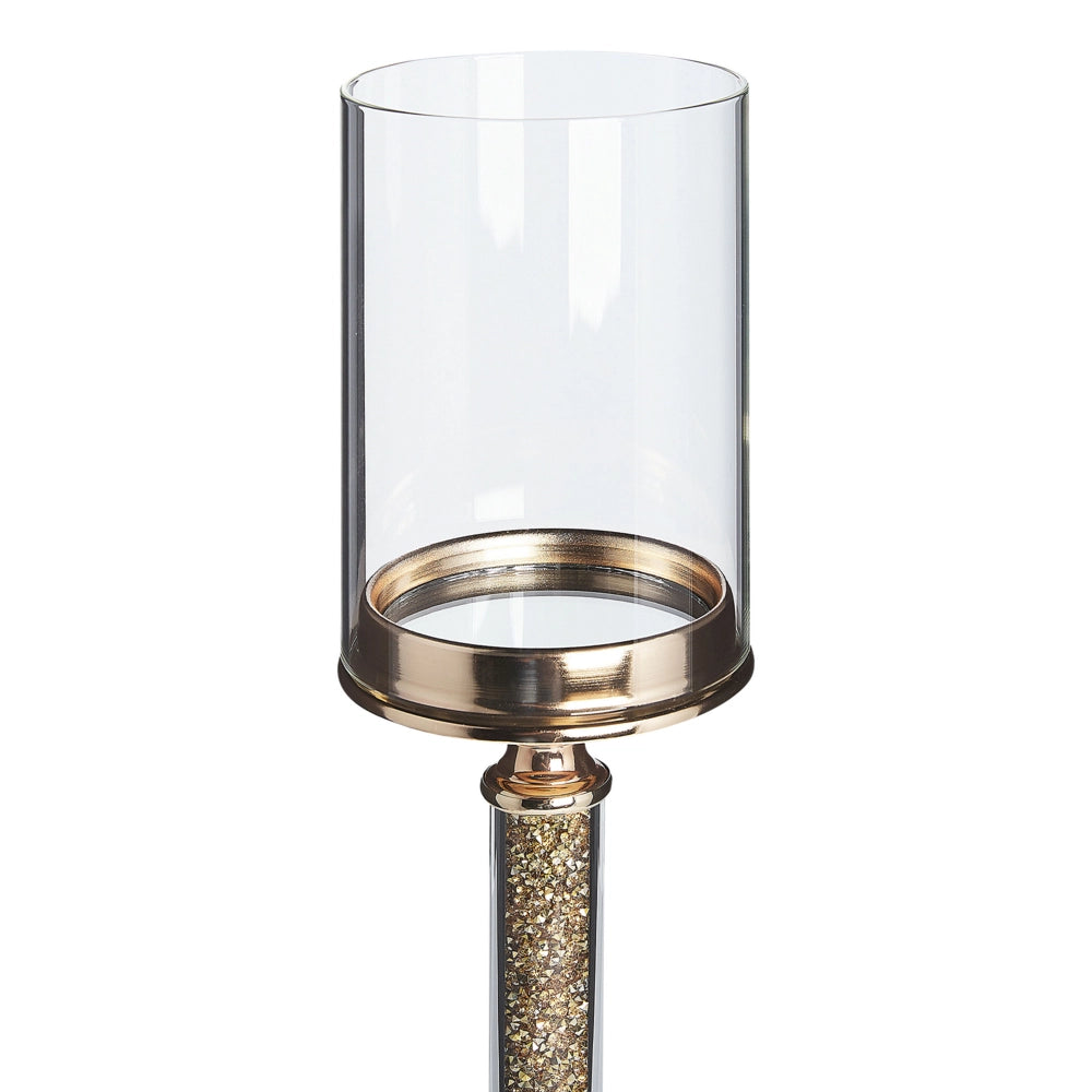 Portacandele Colonna in metallo dorato Paralume in vetro 41 cm Centrotavola decorativo glamour