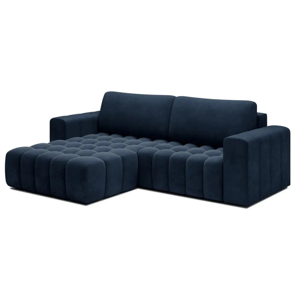 Divano angolare trasformabile DORY blu scuro 250 cm con contenitore angolo sinistro