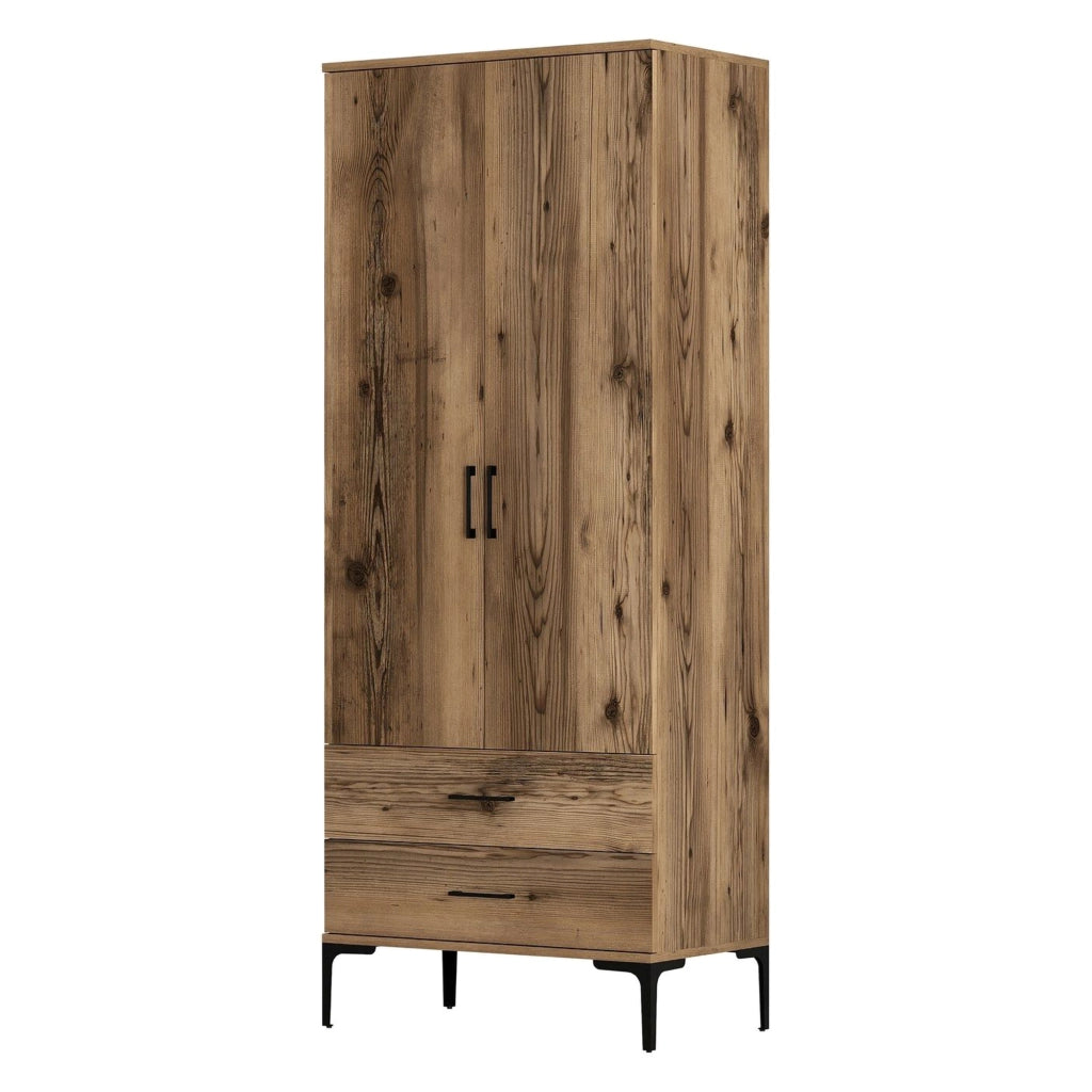 Armadio Camera da Letto Paolina, Guardaroba 2 Ante un Ripiano, 80x201h cm Marrone Noce