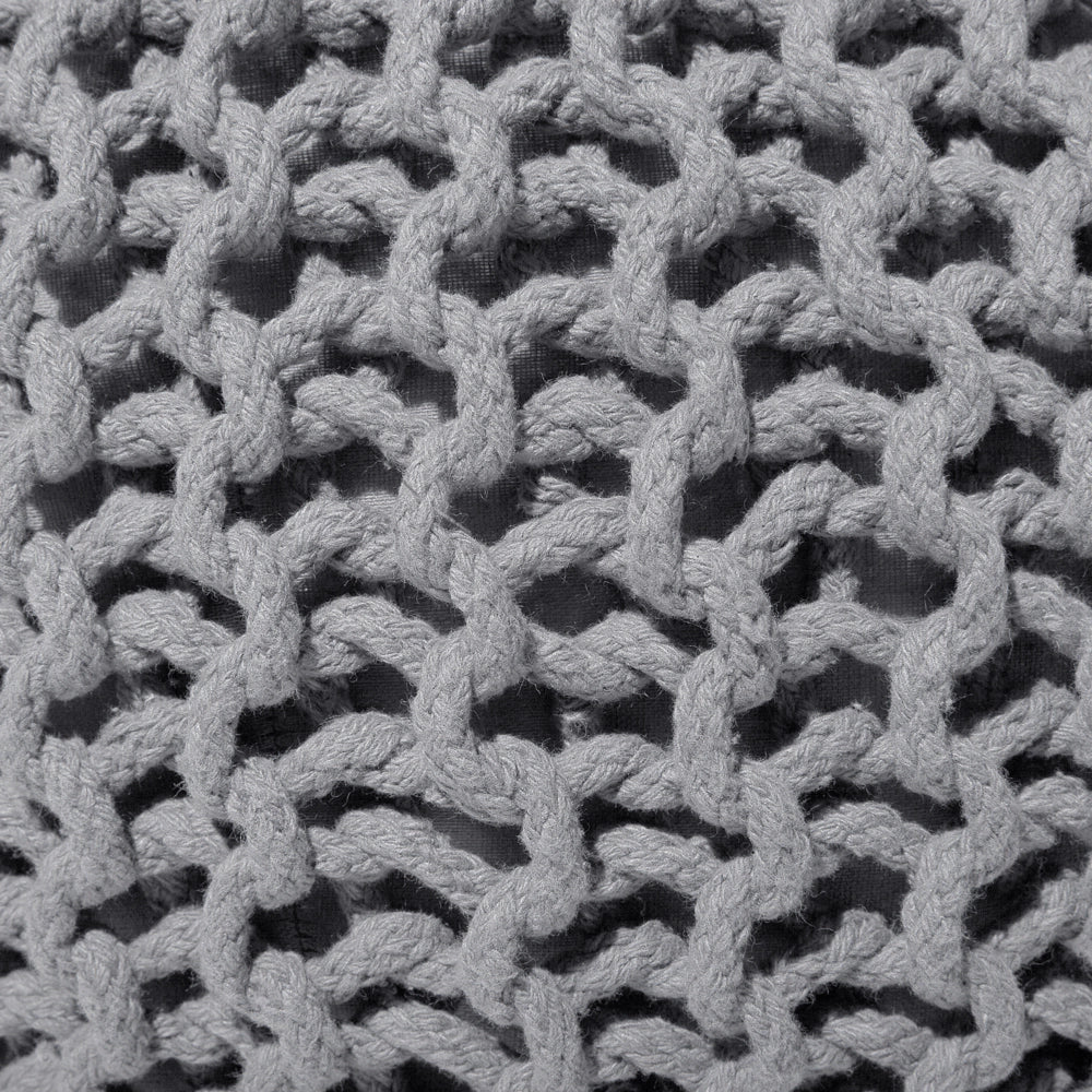 Pouf ottomana grigio scuro in cotone lavorato a maglia perline EPS riempimento rotondo piccolo poggiapiedi 50 x 35 cm