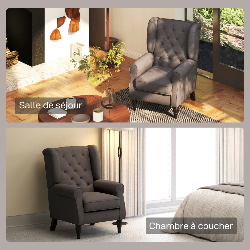 Poltrona capitonnata con braccioli e gambe in legno ¨C zephmum ¨C 74x86x102 cm marrone