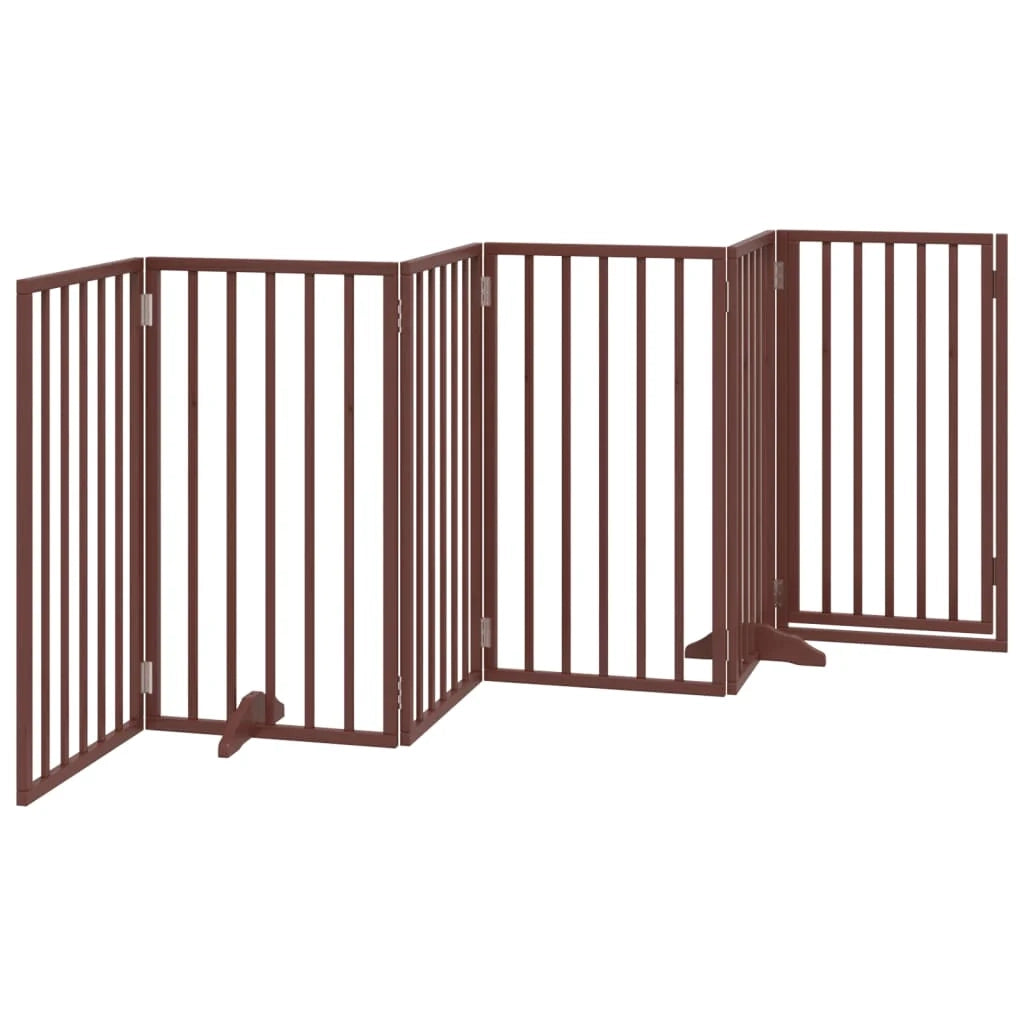 Cancelletto di sicurezza per cani con 6 pannelli in legno di pioppo marrone 02_0023318
