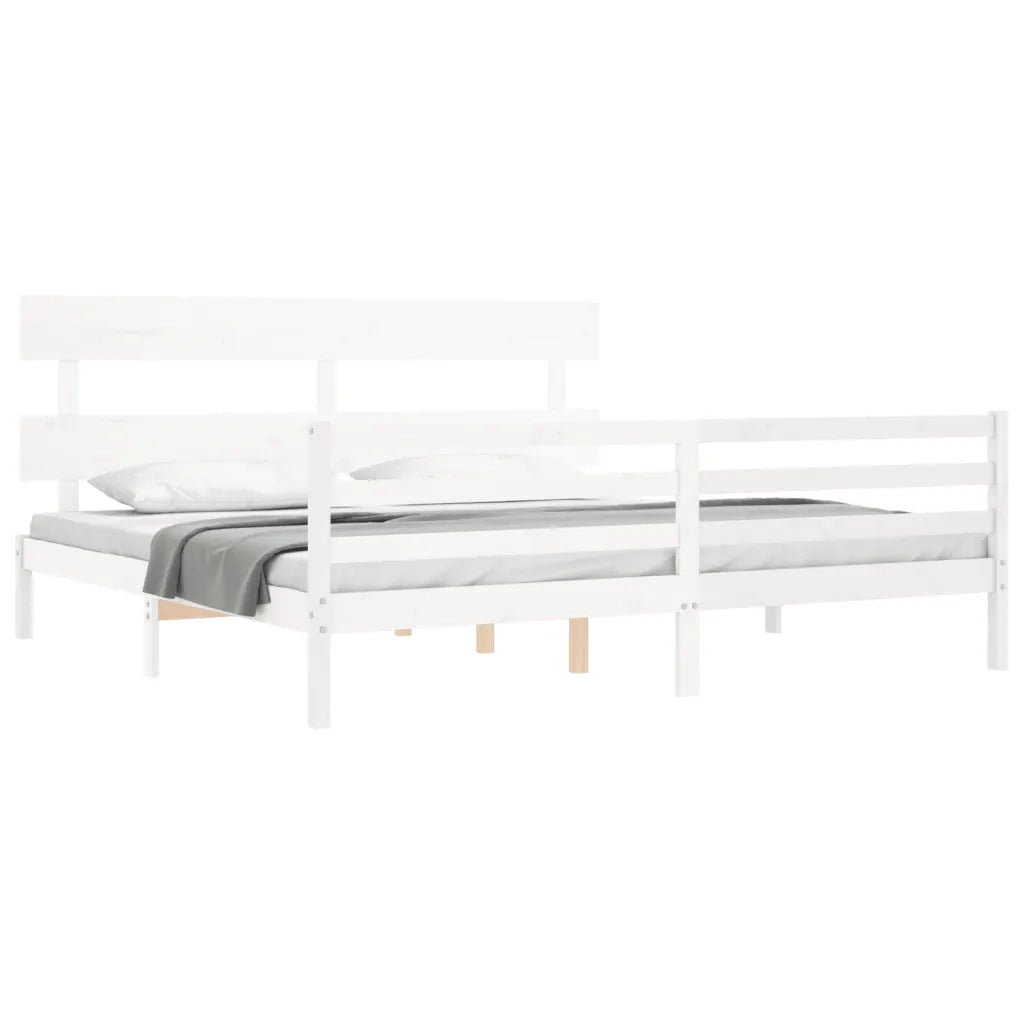 Giroletto con Testiera Bianco 200x200 cm in Legno Massello 3195112