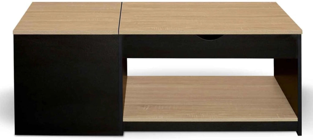 Tavolino rettangolare a 2 piani ELEA con cassa in legno nero ed effetto faggio