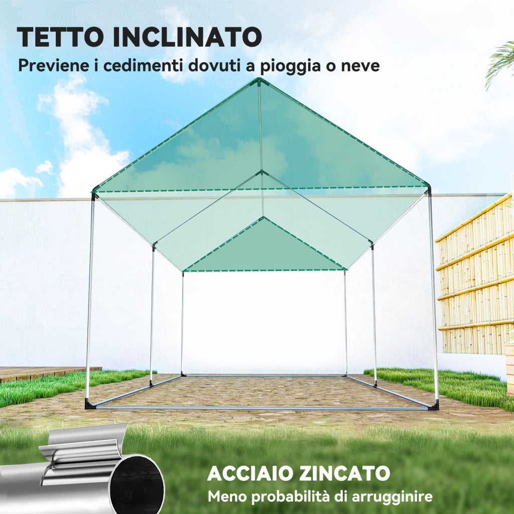 Serra a Tunnel 2x3x2 m con Porte e Finestre Avvolgibili e Tetto a Punta, in Acciaio e PE, Verde