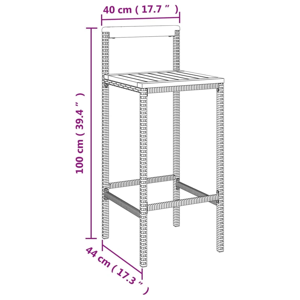 Set bar da giardino mobili da esterno terrazza 5 pezzi polyrattan grigio/legno massiccio di acacia 02_0013479